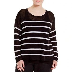 Eileen Fisher Stripe Organic Linen Knit Top XL